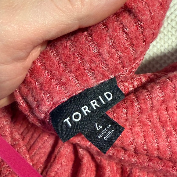 NWT Torrid BRUSHED WAFFLE OFF SHOULDER LONG SLEEVE TOP Blouse Short 4XL RED PINK - Picture 4 of 7